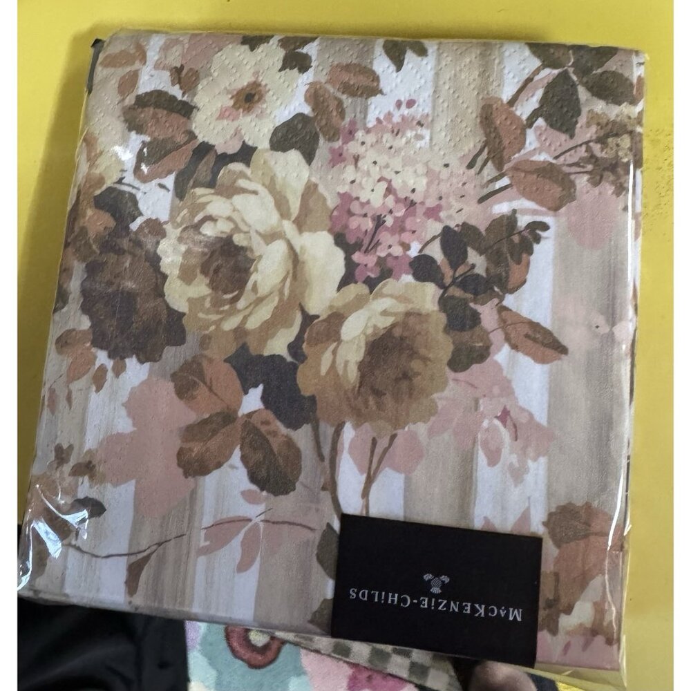 Mackenzie Childs Pack Wild Rose Paper Cocktail Napkins 20 pack, NEW